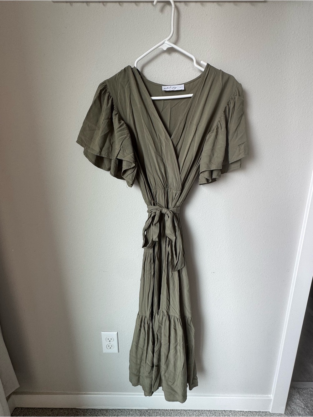 Petal & Pup Olive Wrap Maxi Dress with Flutter Sleeves